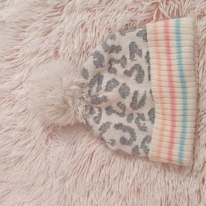 Cute pom pom beanie rainbow leopard print silver glitter